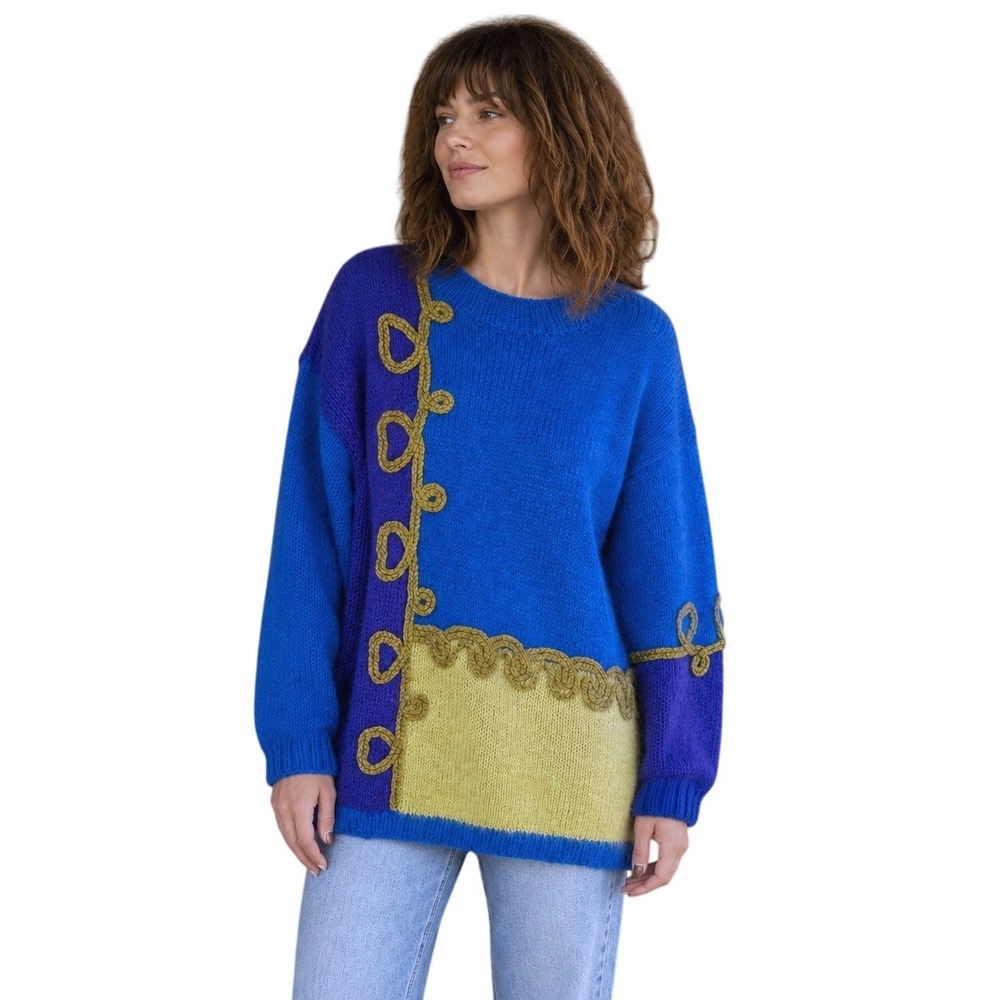 Vintage Handmade Artsy Mohair Blend Sweater Womens M Retro Color Block Oversized